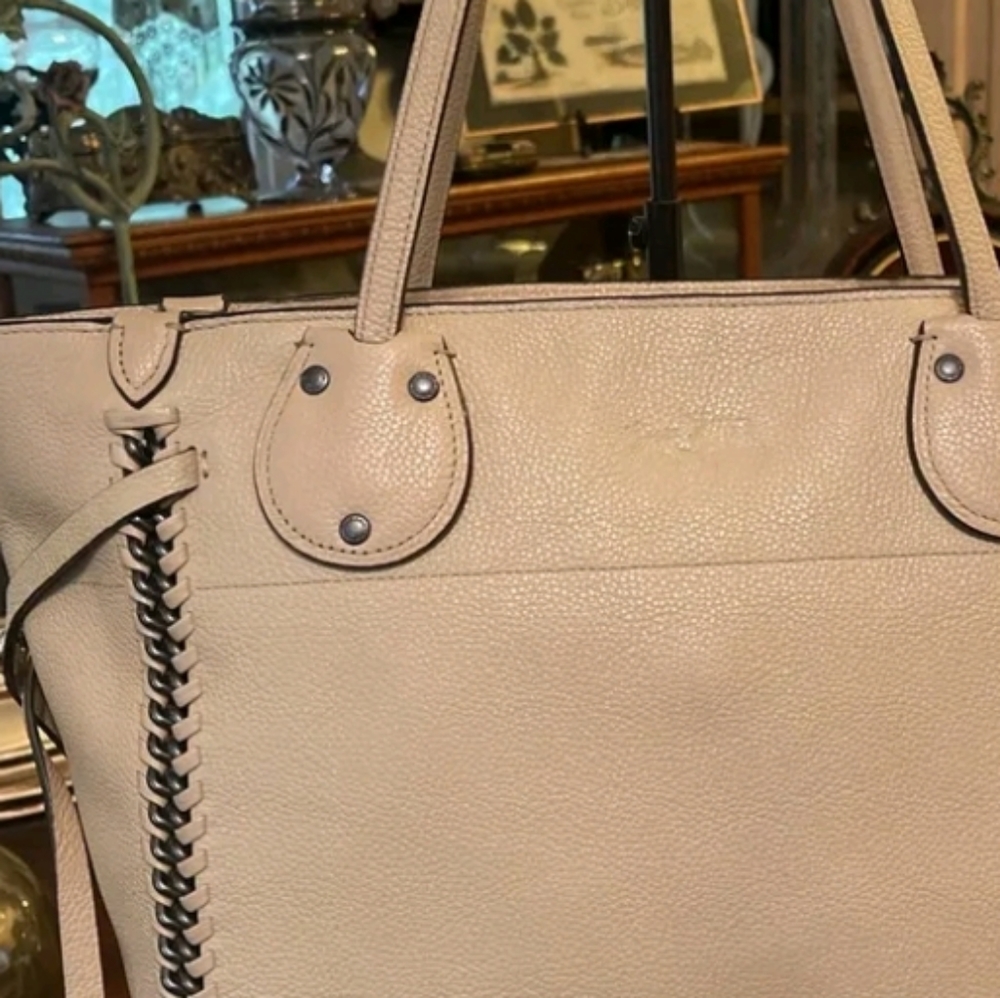 Coach Tatum Whiplash Chain Beechwood Leather Tote Bag Gem